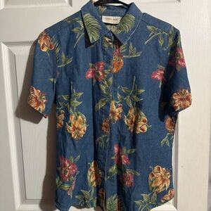 Denim Blue Floral Short-Sleeve Button-Down Shirt